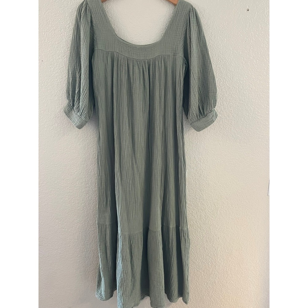 Christy Dawn Bianca Organic Cotton Gauze Midi Dress Sage Green Tiered S - Picture 5 of 9